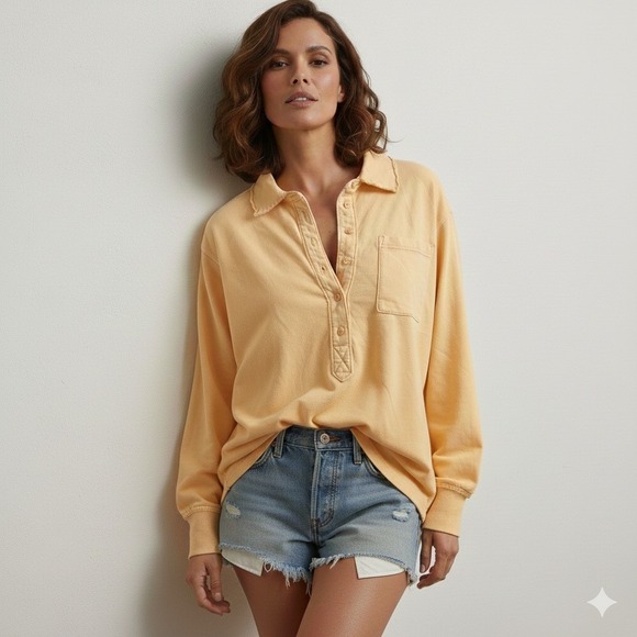 aerie Tops - NWT Aerie Womens XXS Peach LongSleeve Collared Pocket Pullover Sweatshirt Cotton